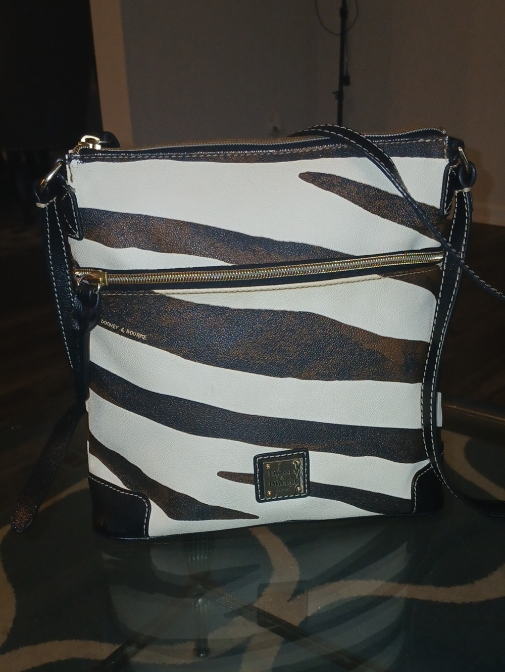 Dooney & Bourke White and Brown Zebra-Print Crossbody Bag